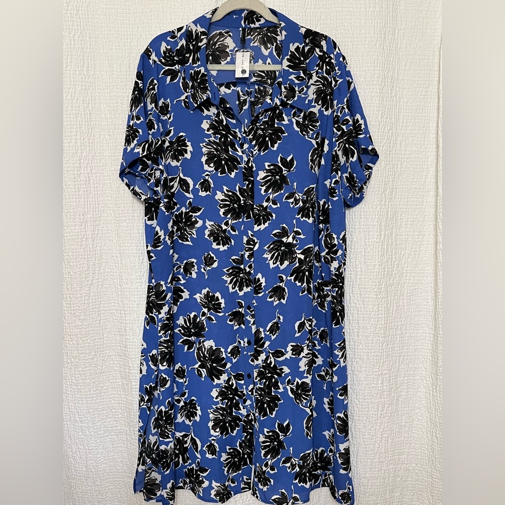 NWT Lane Bryant Women’s Blue Floral Button-Up Dress